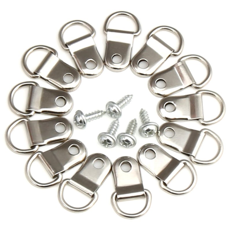 H&S Small D Rings Frame Hooks for Picture Hanging - 80 Pieces D Ring Picture Hangers for Frames and Canvas - Stainless Steel Frame Bracket Hanger with 80 Screws for Hard Walls - Image 1